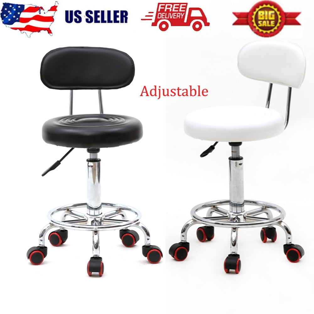 USA Round Adjustable Office Stool Swivel Salon Chair W Back Rest