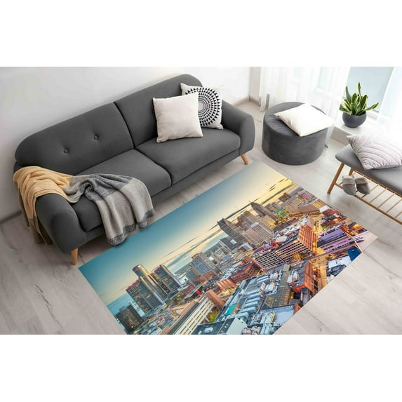 USA Rugs, Machine Washable Rug, City Landscape Rug, View Rugs, Detroit Michigan Landscape Rugs, Gift For Him Rug, Custom Rug, Home Decor, 2.6'x6.5' - 80x200 cm