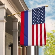 USA Russia Friendship Memorial Day Patriotic Russian House Flag, Double-Sided Outdoor Yard Decor 29.5 x 39.5 Inch