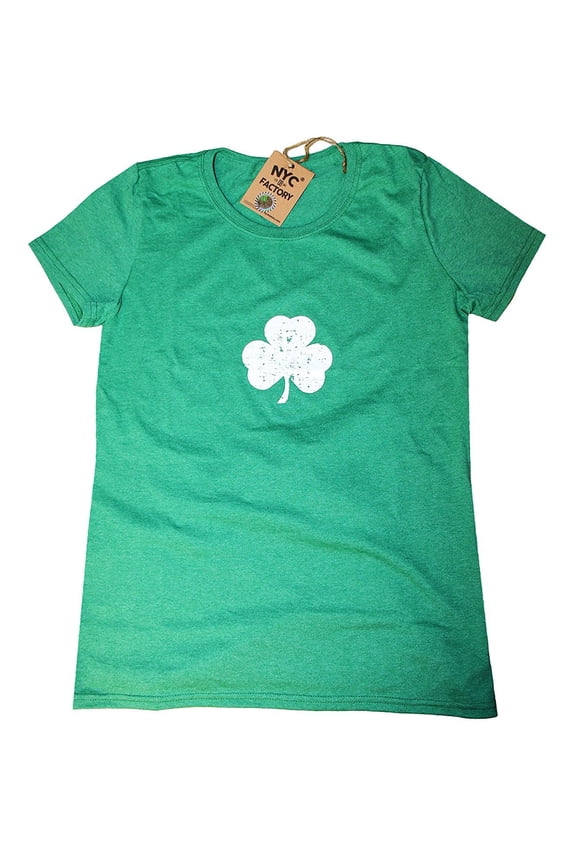 USA SCREEN PRINTED Heather Green Ladies Shamrock Tee St Patrick's Day Womens Tee Irish Distressed T-Shirt Small