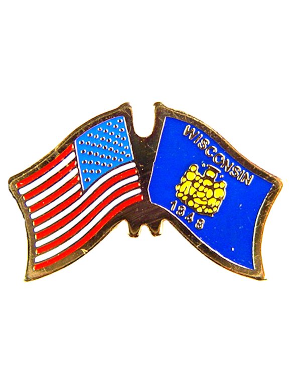 USA STATES, USA & WISCONSIN Cross Flags - Original Artwork, Expertly Designed PIN - 1.125"