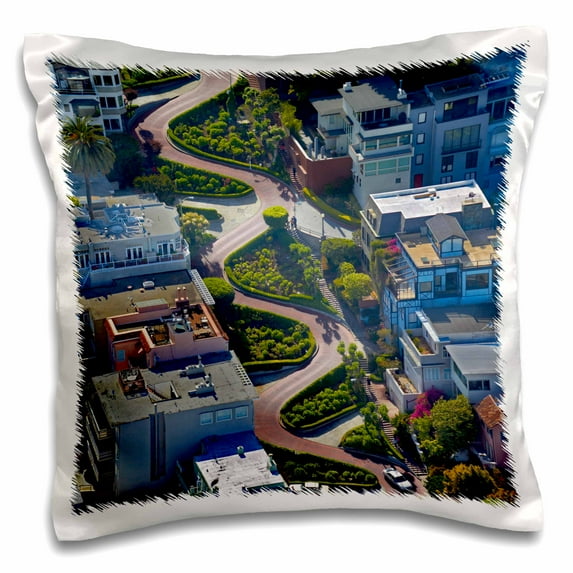 3dRose, USA, San Francisco, Lombard Street, Russian Hill neighborhood, aerial, 16x16 inch Pillow Case