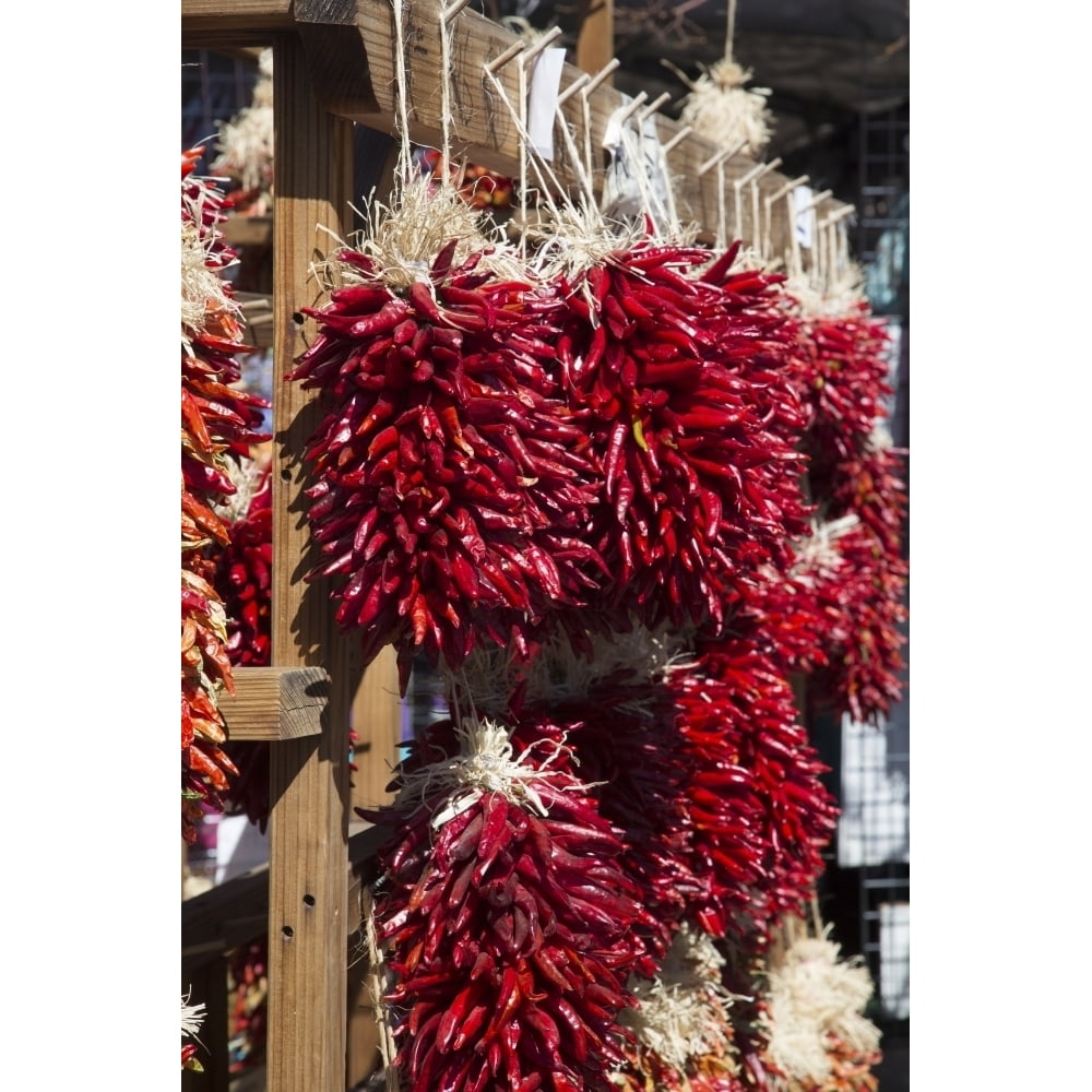 USA Santa Fe Mexico. Chile peppers hang in the market. Poster Print by