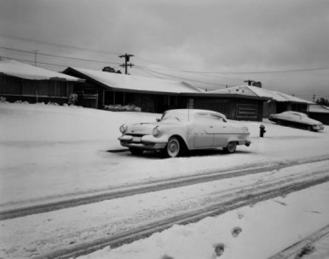 USA Seattle neighborhood street with cars after snowfall Canvas Art - (24 x 36)