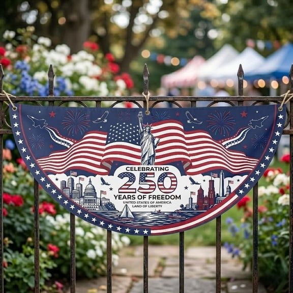 USA Semicircle Fence Flag: 250 Years Freedom Outdoor Bunting Flag 18x36in
