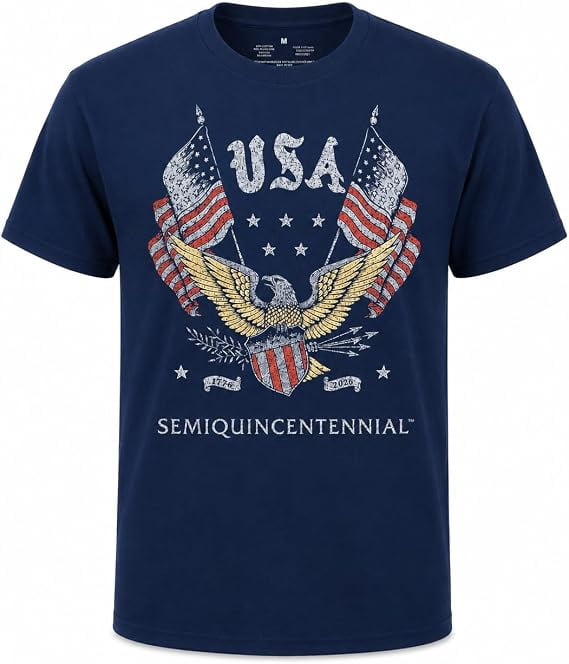 USA Semiquincentennial 250th Anniversary 1776–2026 Eagle & American Flags Graphic T-Shirt, Patriotic Independence Celebration Tee, Unisex Adult Navy, XXXL