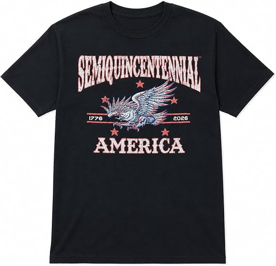 USA Semiquincentennial 250th Anniversary 1776–2026 Eagle Graphic T-Shirt, Patriotic Independence Celebration Tee, Unisex Adult Black, Large
