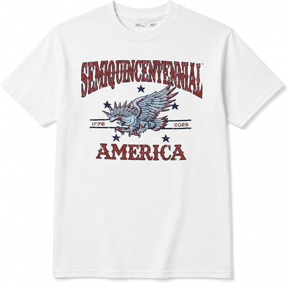 USA Semiquincentennial 250th Anniversary 1776–2026 Eagle Graphic T-Shirt, Patriotic Independence Celebration Tee, Unisex Adult White, XXXL