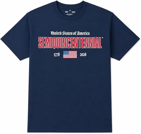 USA Semiquincentennial 250th Anniversary 1776–2026 Flag Wordmark Graphic T-Shirt, Patriotic Independence Celebration Tee, Unisex Adult Natural, Small