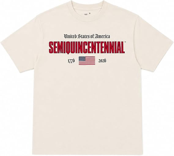 USA Semiquincentennial 250th Anniversary 1776–2026 Flag Wordmark Graphic T-Shirt, Patriotic Independence Celebration Tee, Unisex Adult Natural, XXL