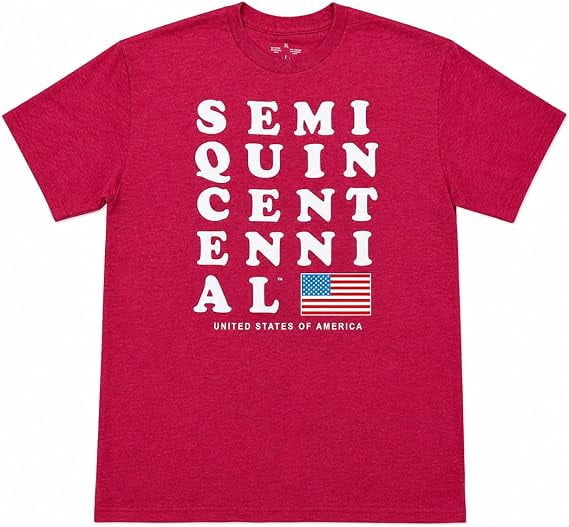 USA Semiquincentennial 250th Anniversary Bold Stack Graphic T-Shirt, Patriotic American Flag Independence Celebration Tee, Unisex Adult Red Heather, XXL