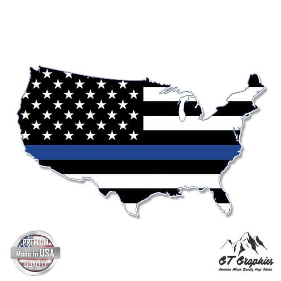 USA Shape Thin Blue Line Flag Subdued Tactical - 12" Vinyl Sticker Waterproof Decal