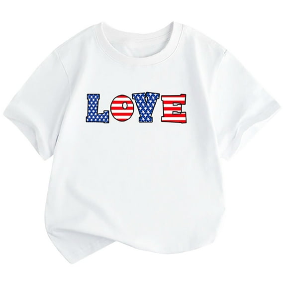 USA Shirt Toddler Boys Girls Love Letter American Flag Tshirt 4th of July Shirt Kids Patriotic Tee Tops 1-12 Years
