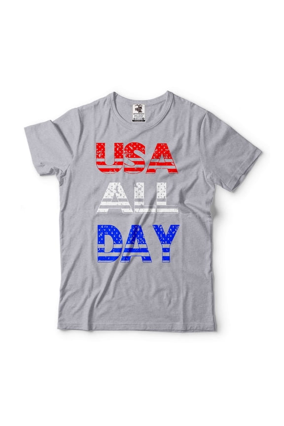 USA Shirt USA All Day Tee Shirt Patriotic Gifts Mens Womens 4th Of July Shirt Fourth Of July Tee (Small Grey)