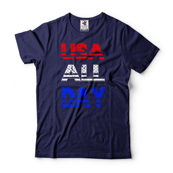 USA Shirt USA All Day Tee Shirt Patriotic Gifts Mens Womens 4th Of July Shirt Fourth Of July Tee (X-Large Navy Blue)