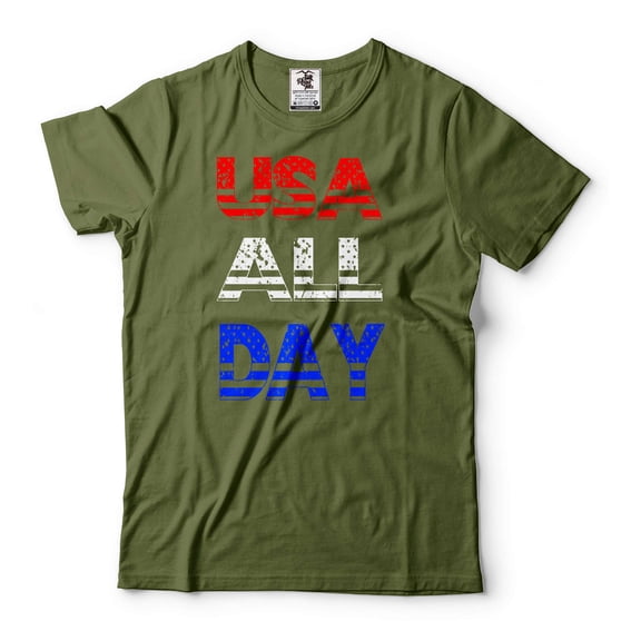 USA Shirt USA All Day Tee Shirt Patriotic Gifts Mens Womens 4th Of July Shirt Fourth Of July Tee (XX-Large Military Green)