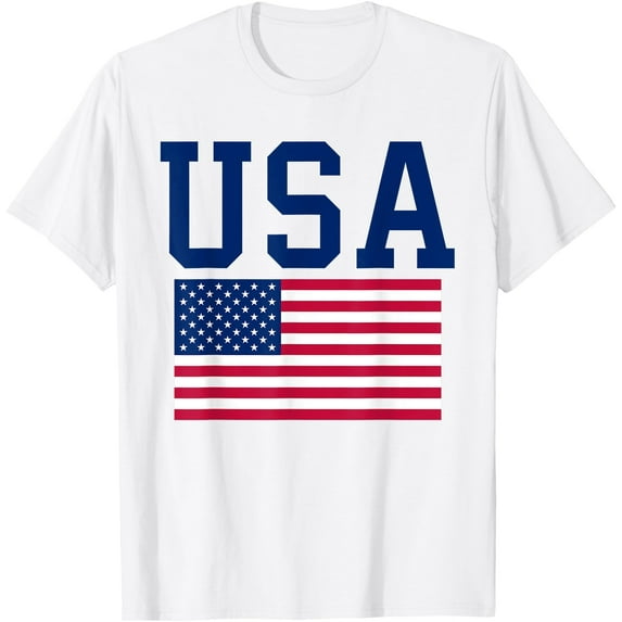 USA Shirt Women Men American Flag Patriotic 4th of July T-Shirt , White