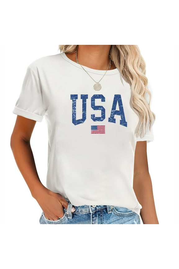 USA Shirt Women Patriotic American Flag Distressed T-Shirt