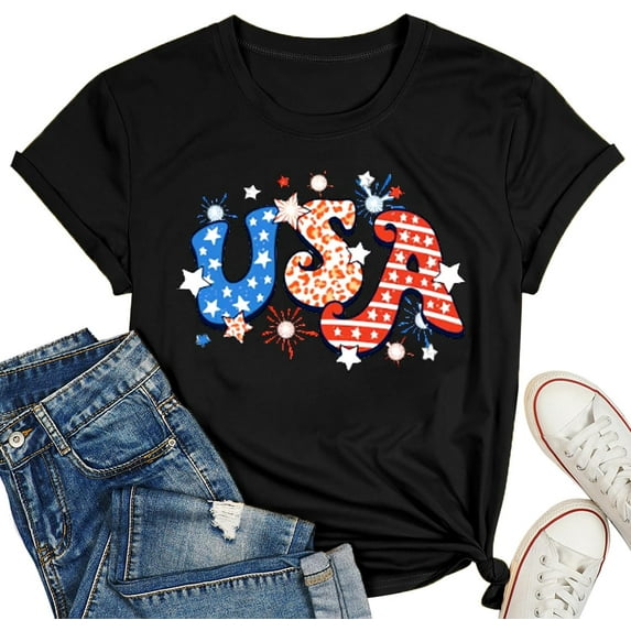 USA Shirts for Women 4th of July Shirt Women Cute Patriotic Print Tshirt America Tee Tops,women short sleeve shirt,short sleeve t-shirts for women,women's summer shirt,womens t-shirt