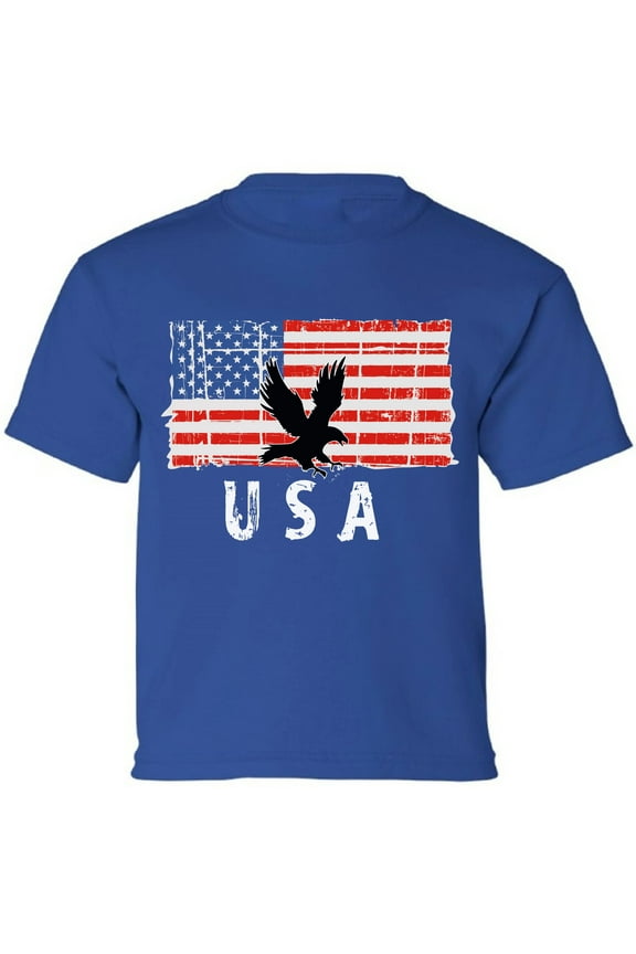 USA Shirts for Kids Boys Girls - 4th of July American Flag Eagle Tee