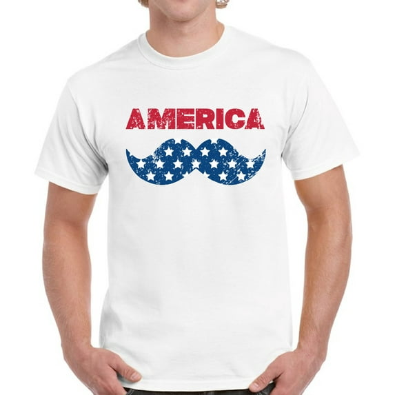USA Shirts for Men - 4th of July America USA Mustache Graphic Patriotic Outfit