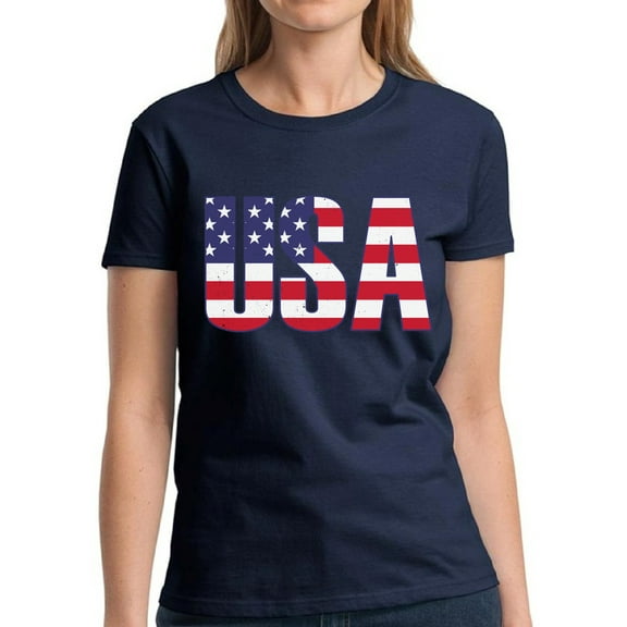USA Shirts for Women - Patriotic Graphic Tees - American Flag 4th of July BBQ Party Celebrate Independence Day