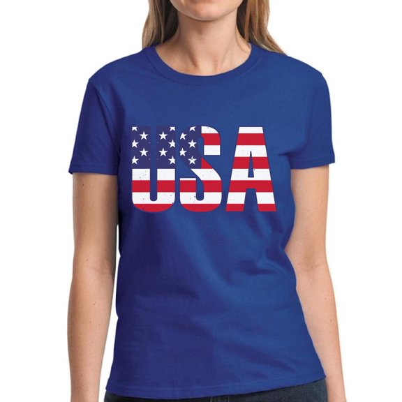 USA Shirts for Women - Patriotic Graphic Tees - American Flag 4th of July BBQ Party Celebrate Independence Day