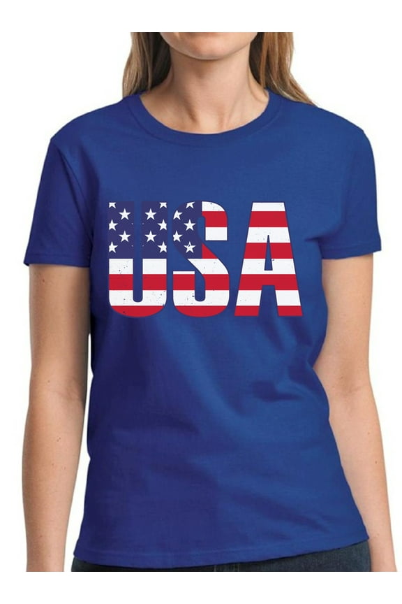 USA Shirts for Women - Patriotic Graphic Tees - American Flag 4th of July BBQ Party Celebrate Independence Day