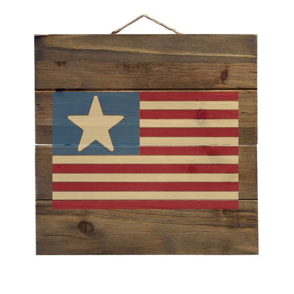 USA Single Star Flag Red White & Blue - Decorative REAL WOOD Wall Art - Faux Pallet Look