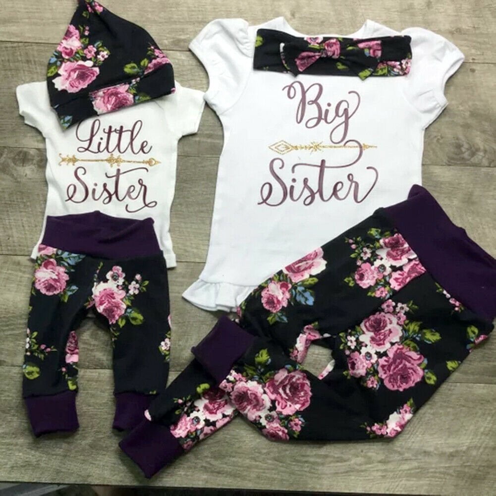 USA Sister Match Big Little Sister Girl T shirt Romper Top Pants Outfit Clothes