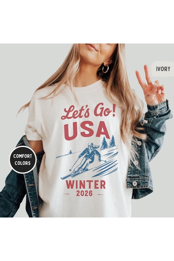 USA Ski Winter 2026 Retro Patriotic Graphic Shirt Vintage Distressed Skiing Design Comfort Colors Unisex Cotton T-Shirt, Size S-3XL