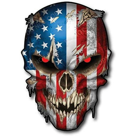 USA Skull American Flag Heat Transfer Iron On Vinyl Patch NOT A Decal - Works on Most Fabric Types - Free Decals with Every Order - Machine Washable