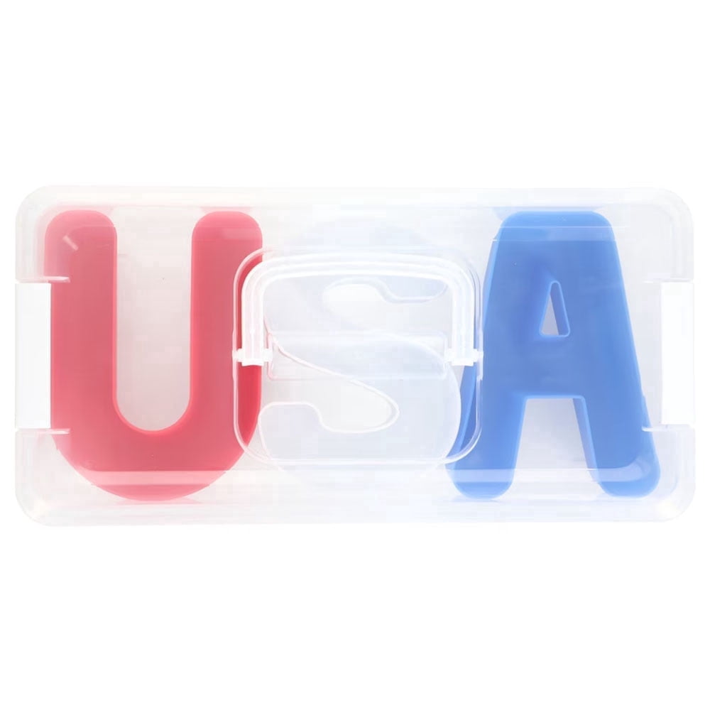 USA Snackle Box Red White Blue Plastic With Handle 3 Compartments BPA-Free Snacks Food Storage Container