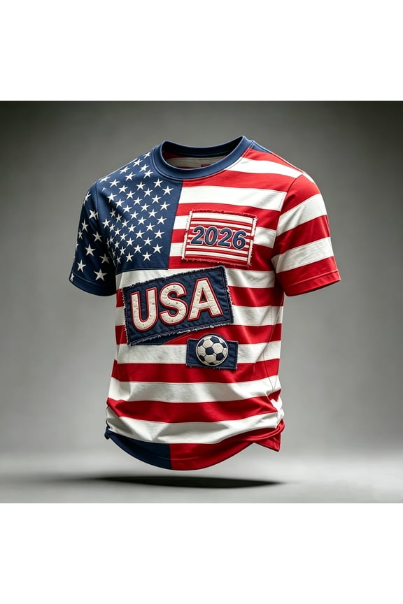 USA Soccer Jersey 2026 for Men American Flag Football Print Short Sleeve Patriotic Soccer Shirt Fans Gift