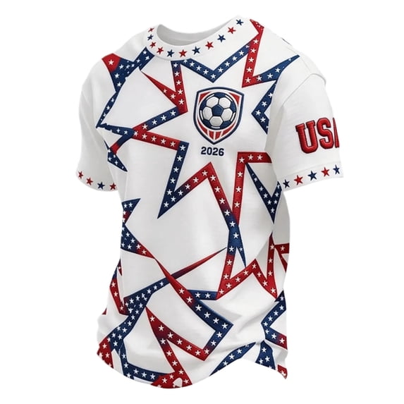 USA Soccer Jersey for Men 2026 Country Team Short Sleeve Crewneck Soccer Shirts International Football Tee Retro Streetwear Top Light Blue XXXXL