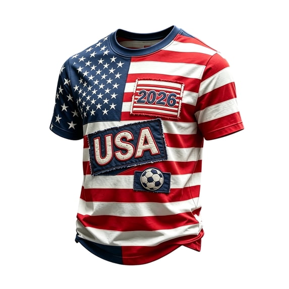 USA Soccer Men's Shirts Crewneck Short Sleeve 2026 Country Team Tee Fan International Football Shirt Retro Streetwear Top Red XXXL