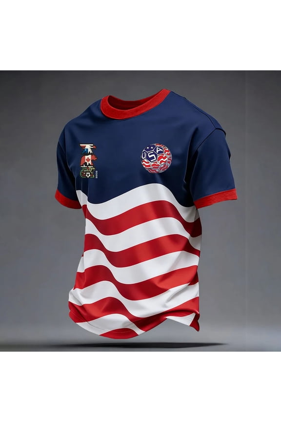 USA Soccer Men's Shirts Crewneck Short Sleeve United States Team Fan International Football Shirt Retro Streetwear Game Day Training Casual Wear