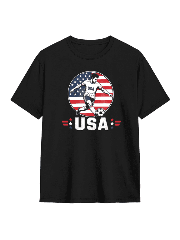 USA Soccer Player Vintage Graphic Tee for Men and Women, Fun Gym Cotton Short Sleeves T-Shirt