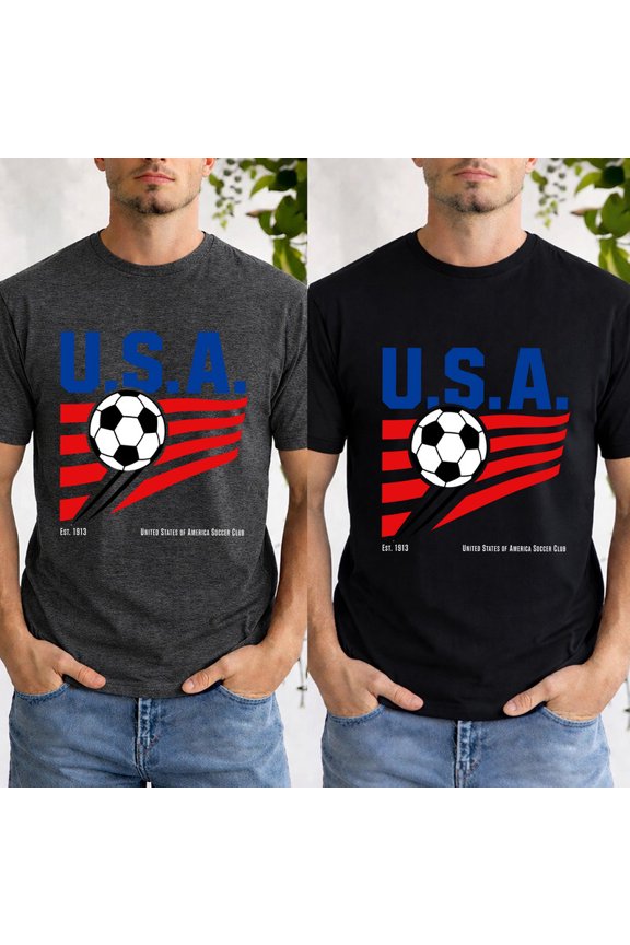 USA Soccer Shirt Men, US Soccer Men T-Shirt, Cotton Crew Neck Short Sleeve Tee, Team USA Fan Shirt S-5XL