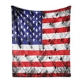 thumbnail image 1 of USA Soft Flannel Fleece Blanket, Fourth of July Independence Day Thatch Rattan Rippled Weave Bamboo Graphic Art, Cozy Plush for Indoor and Outdoor Use, 70" x 90", Navy Blue Red White, by Ambesonne, 1 of 5