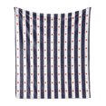 thumbnail image 1 of USA Soft Flannel Fleece Blanket, Happy Fourth of July Famous Day of States with Vertical White Stripes and Stars, Cozy Plush for Indoor and Outdoor Use, 60" x 80", Indigo Red White, by Ambesonne, 1 of 5