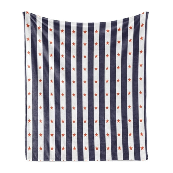 USA Soft Flannel Fleece Blanket, Happy Fourth of July Famous Day of States with Vertical White Stripes and Stars, Cozy Plush for Indoor and Outdoor Use, 60" x 80", Indigo Red White, by Ambesonne