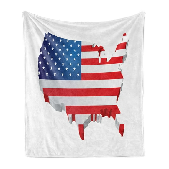 USA Soft Flannel Fleece Throw Blanket, 3D Map of United States with Old Glory Theme Patriotic Illustration, Cozy Plush for Indoor and Outdoor Use, 50" x 70", Vermilion Night Blue, by Ambesonne