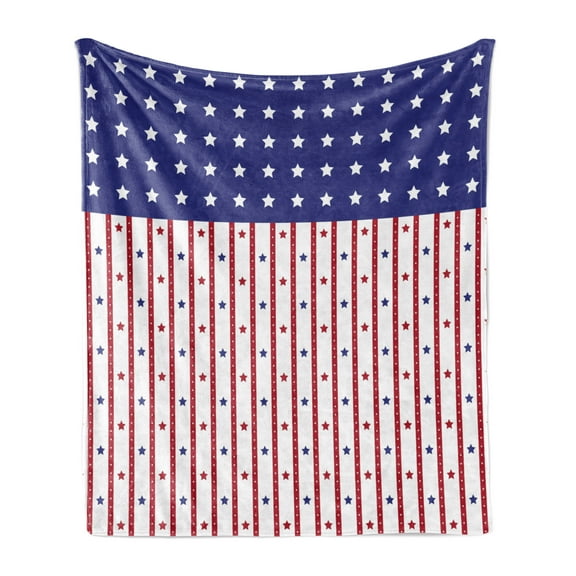 USA Soft Flannel Fleece Throw Blanket, American Flag with Stars and Stripes Nationality Independence Day Theme, Cozy Plush for Indoor and Outdoor Use, 60" x 80", Violet Blue Ruby White, by Ambesonne