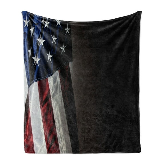 USA Soft Flannel Fleece Throw Blanket, Americana Illustration of the Country Flag Proud 4th of July, Cozy Plush for Indoor and Outdoor Use, 50" x 70", Charcoal Grey Night Blue, by Ambesonne