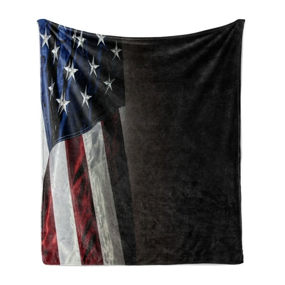 USA Soft Flannel Fleece Throw Blanket, Americana Illustration of the Country Flag Proud 4th of July, Cozy Plush for Indoor and Outdoor Use, 70" x 90", Charcoal Grey Night Blue, by Ambesonne