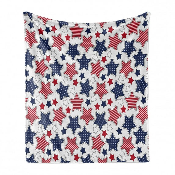 USA Soft Flannel Fleece Throw Blanket, Big Star with American Flag Featured Inner Lines Proud Country Design, Cozy Plush for Indoor and Outdoor Use, 50" x 70", Indigo Red White, by Ambesonne
