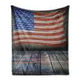 thumbnail image 1 of USA Soft Flannel Fleece Throw Blanket, Fourth of July Independence Day Wooden Rustic Floor Log View Wall Rippled Image, Cozy Plush for Indoor and Outdoor Use, 60" x 80", Blue Red Umber, by Ambesonne, 1 of 5
