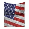 thumbnail image 1 of USA Soft Flannel Fleece Throw Blanket, Independence Day Commonwealth Country Patriotism Wooden Plank Rustic Image, Cozy Plush for Indoor and Outdoor Use, 60" x 80", Navy Blue Red White, by Ambesonne, 1 of 5