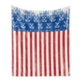 thumbnail image 1 of USA Soft Flannel Fleece Throw Blanket, Patriotic Grunge Flag Design with Stripes and Marine Crossed Anchors, Cozy Plush for Indoor and Outdoor Use, 60" x 80", Vermilion Cobalt Blue, by Ambesonne, 1 of 5